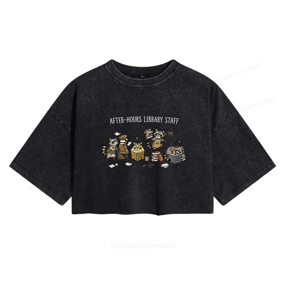 Pagewings After Hours Library Staff Women's Washed Cropped T-shirt