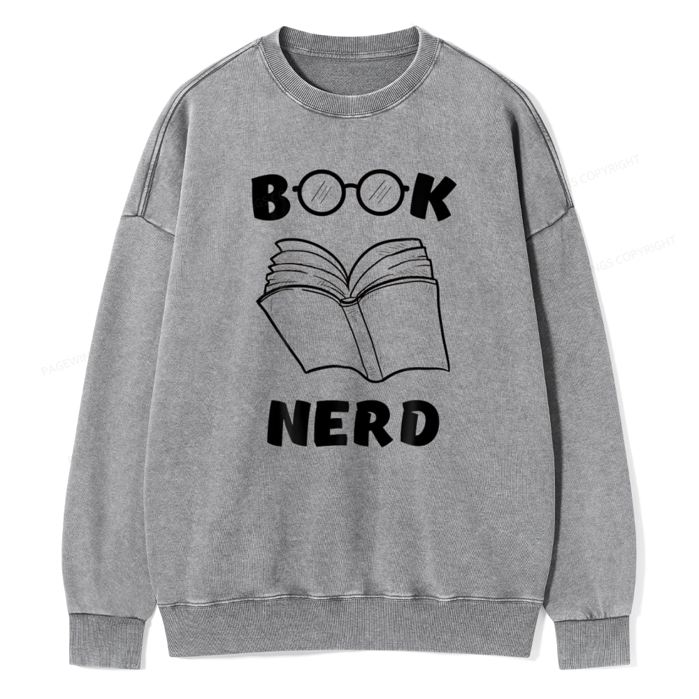 Pagewings Book Nerd Funny Book Unisex Washed Sweatshirt