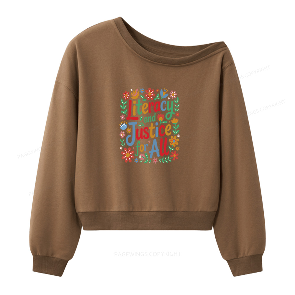 Pagewings Literacy And Justice For All Women Off Shoulder Sweatshirt