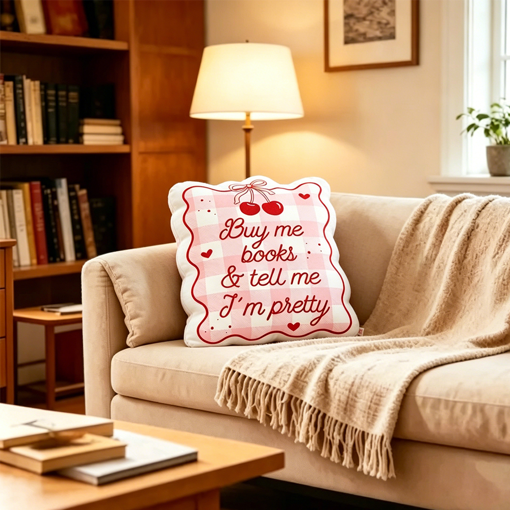 Pagewings Buy Me Books and Tell Me I'm Pretty  Shaped Throw Pillow