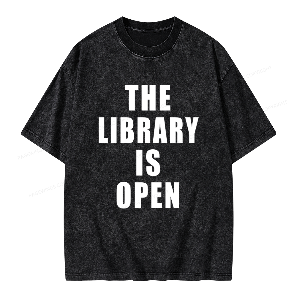 Pagewings The Library Is Open Unisex Washed T-shirt