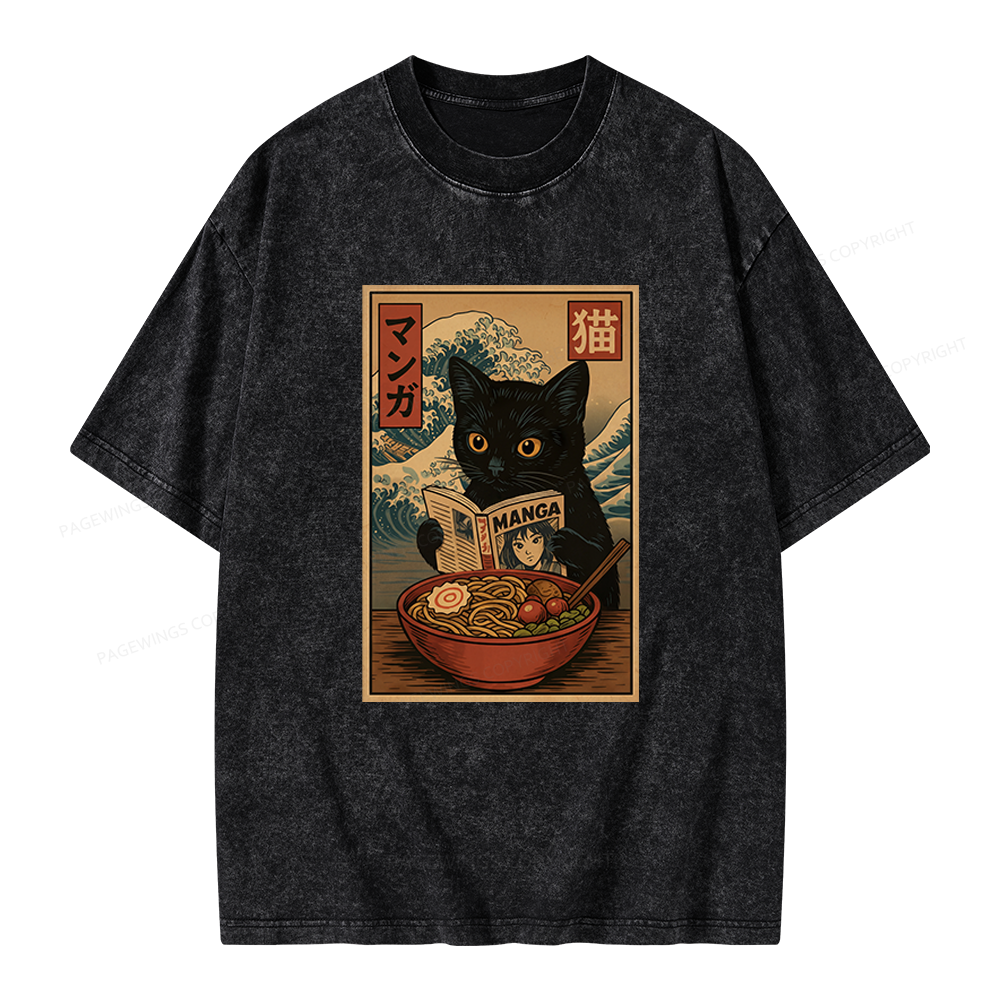 Pagewings Cat Reading Unisex Washed T-shirt