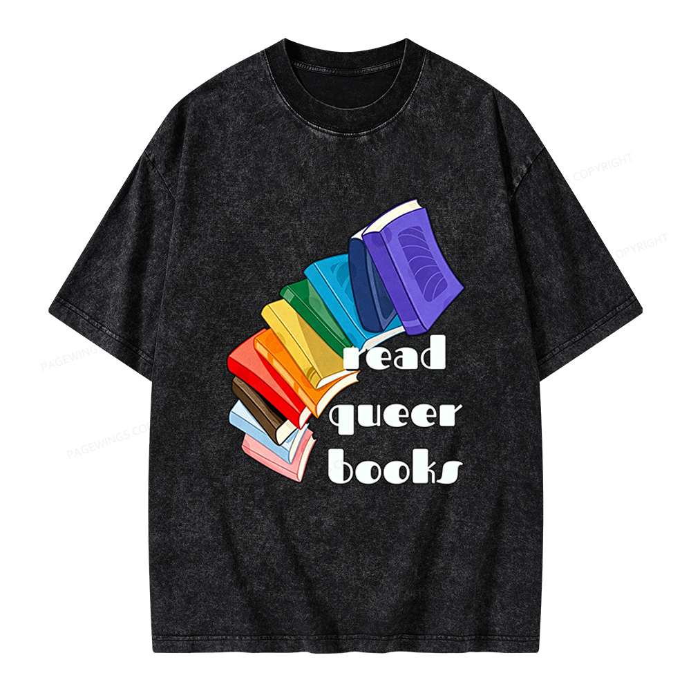 Pagewings Read Queer Books Unisex Washed T-shirt