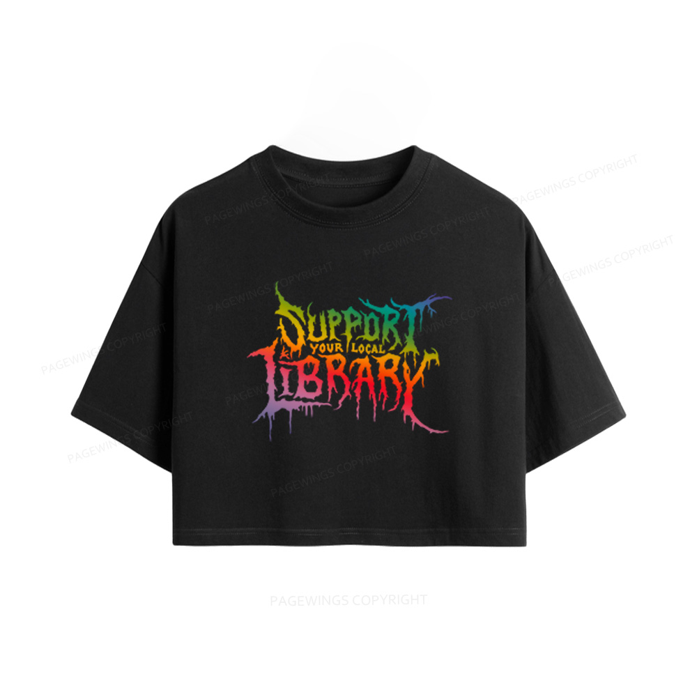 Pagewings Support Your Local Library Women Crop Tops