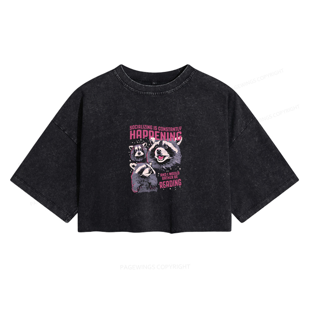 Pagewings And I Would Rather Be Reading Women's Washed Cropped T-shirt