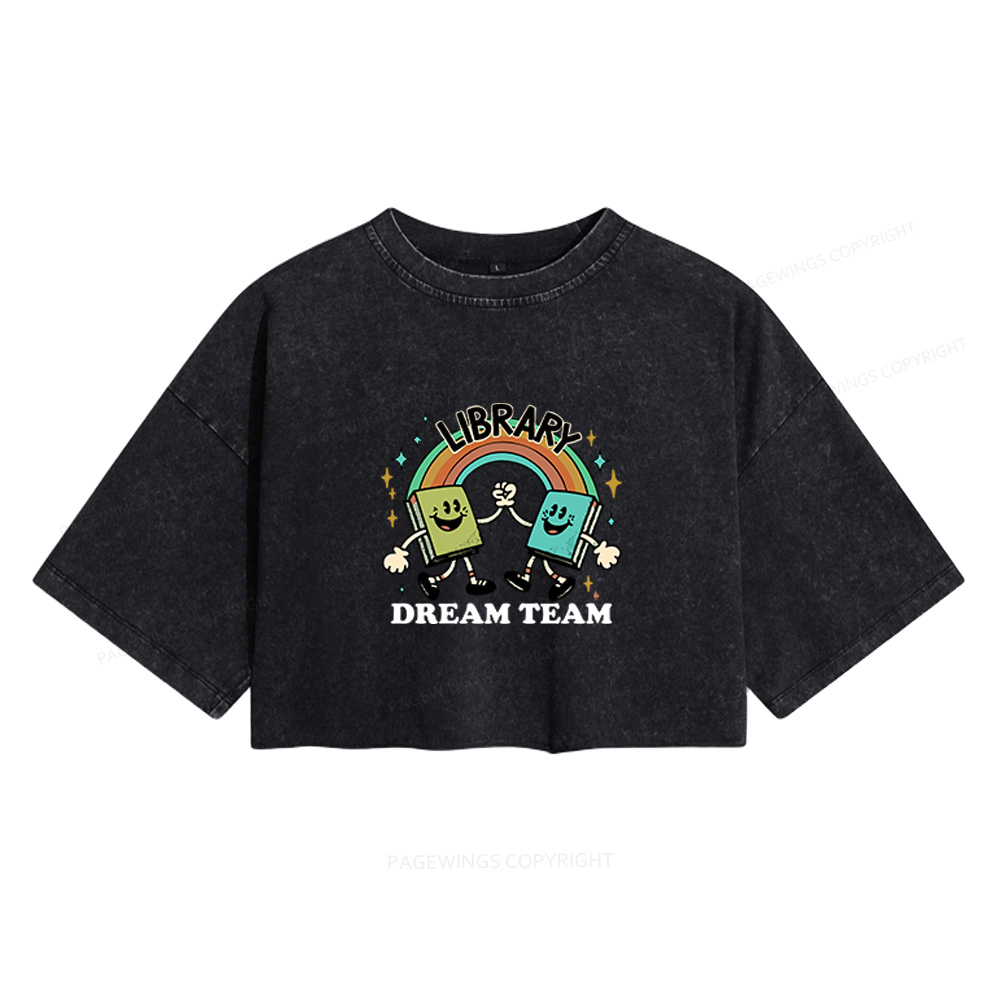 Pagewings Library Dream Team Funny Women's Washed Cropped T-shirt