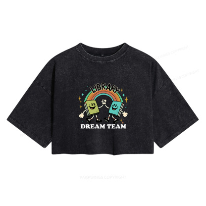 Pagewings Library Dream Team Funny Women's Washed Cropped T-shirt
