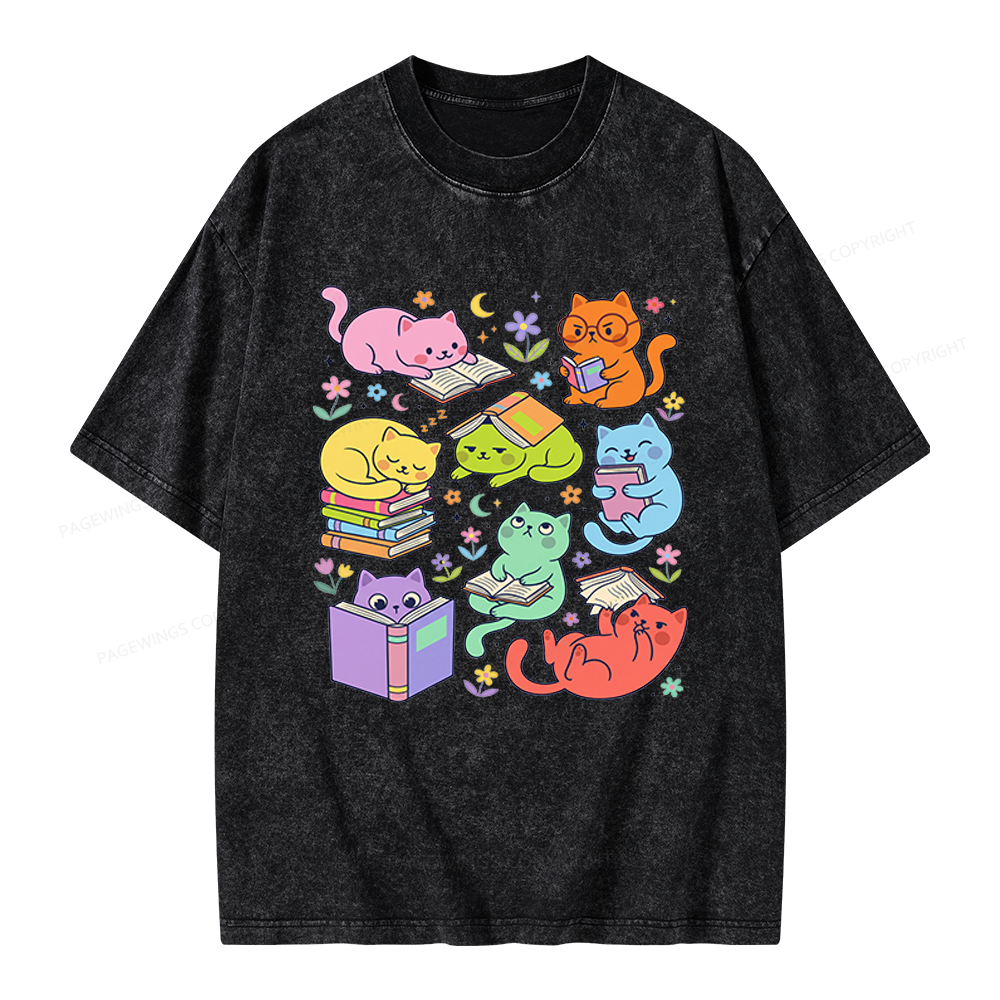 Pagewings Reading Cat Unisex Washed T-shirt