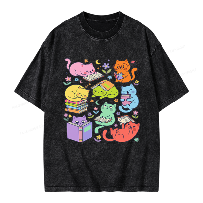Pagewings Reading Cat Unisex Washed T-shirt