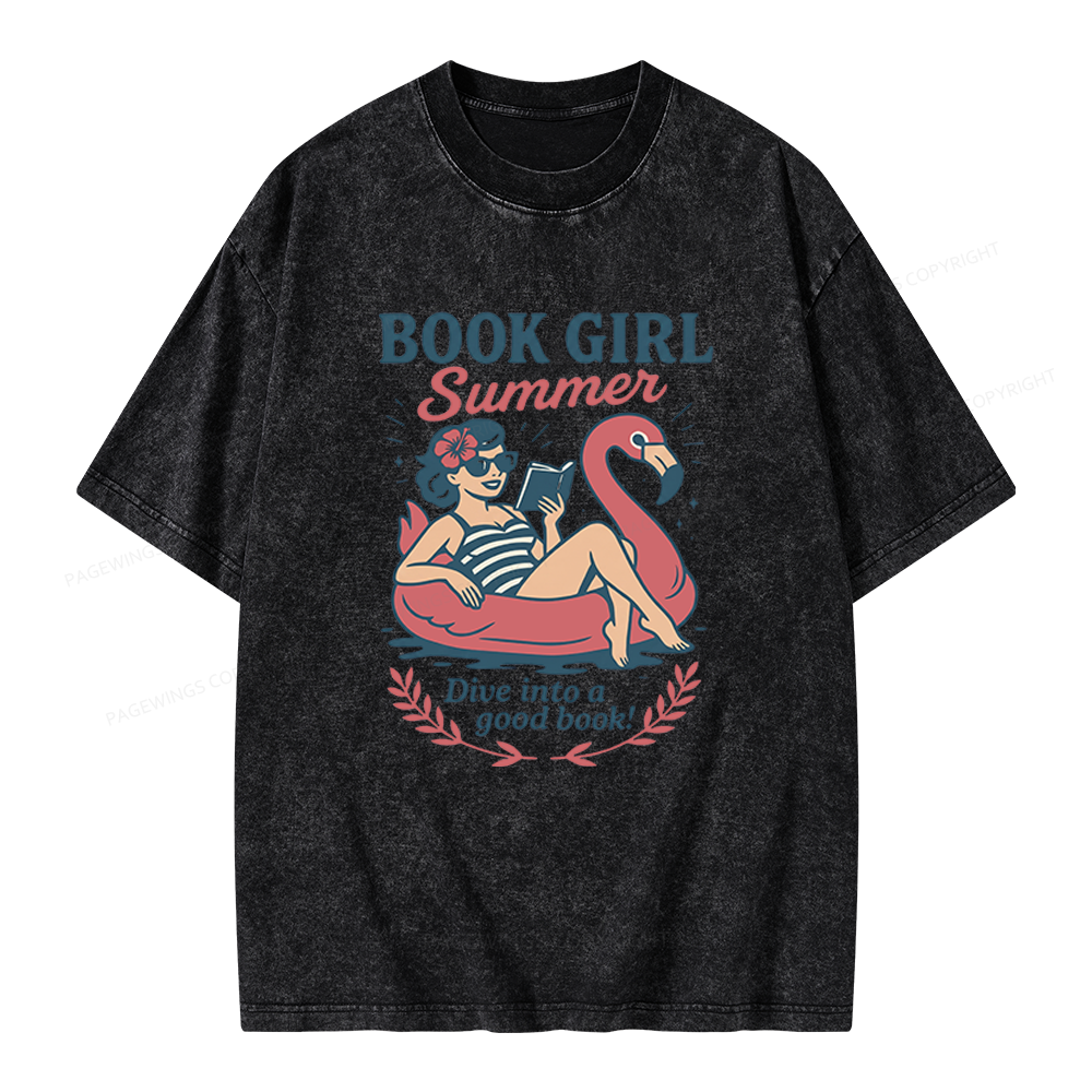 Pagewings Book Girl Summer Unisex Washed T-shirt