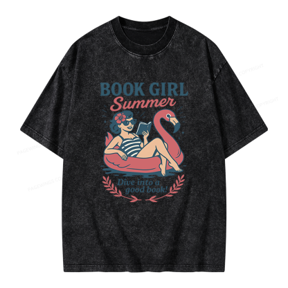 Pagewings Book Girl Summer Unisex Washed T-shirt