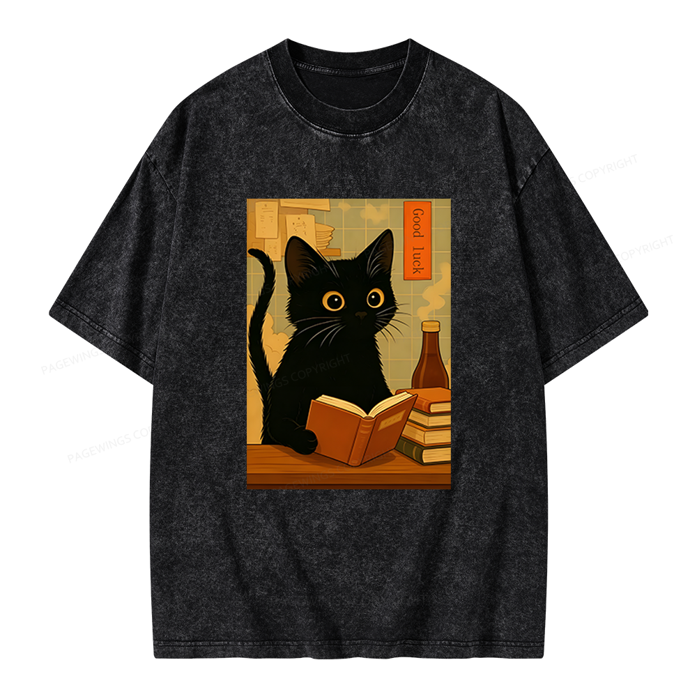 Pagewings Reading Cat Unisex Washed T-shirt