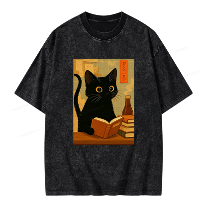 Pagewings Reading Cat Unisex Washed T-shirt
