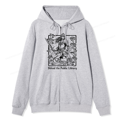 Pagewings Defend The Public Library Unisex Fleece Zip Up Hoodie