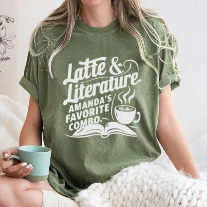 Pagewings Latte & Literature Amanda's Favorite Combo Unisex Washed T-shirt