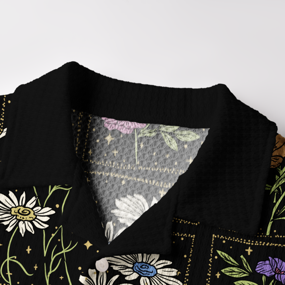 Pagewings Night Garden Wildflower Camp Collar Boxy Fit Unisex Crochet Shirt