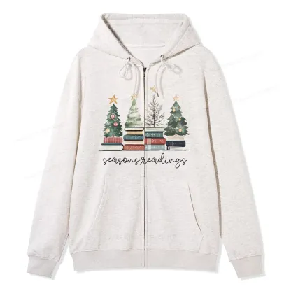 Pagewings Bookish Christmas Unisex Fleece Zip Up Hoodie