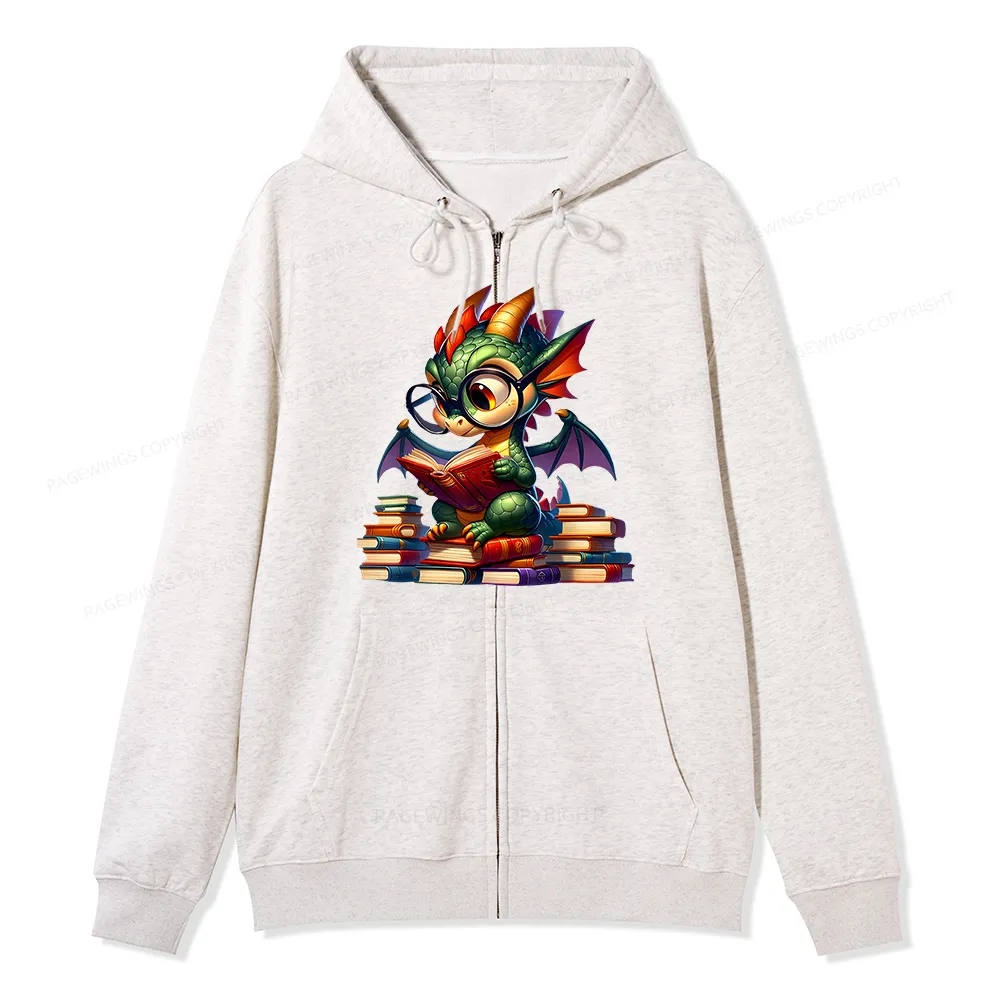 Pagewings Dragon And Books Unisex Fleece Zip Up Hoodie