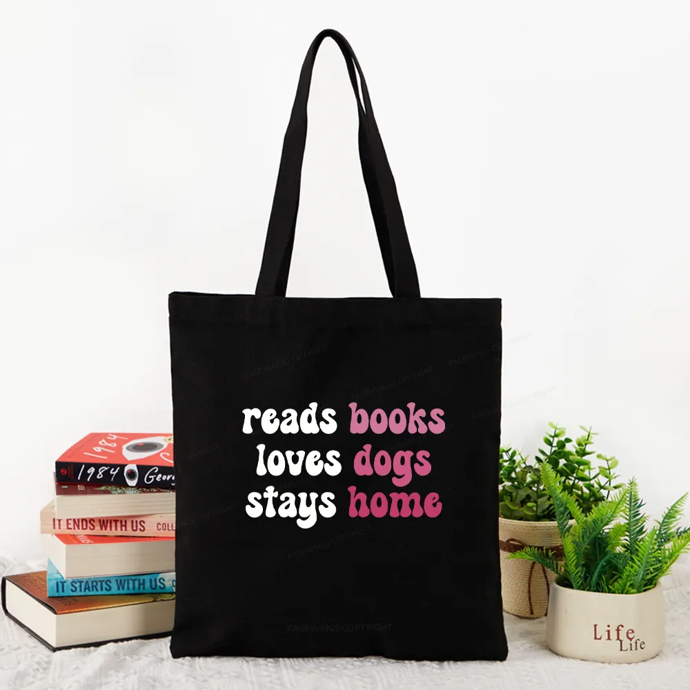 Pagewing Read Books & Love Dogs & Stay Home Tote Bag