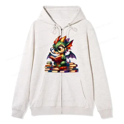 Pagewings Dragon And Books Unisex Fleece Zip Up Hoodie