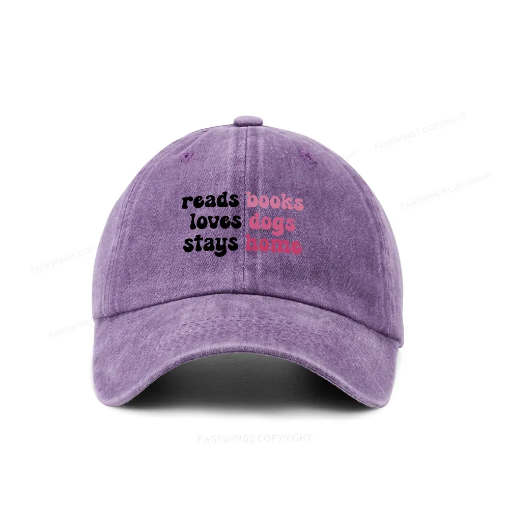 Pagewing Read Books & Love Dogs & Stay Home Washed Cap