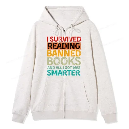 Pagewings I Survived Reading Banned Books And All I Got Was Smarter Unisex Fleece Zip Up Hoodie