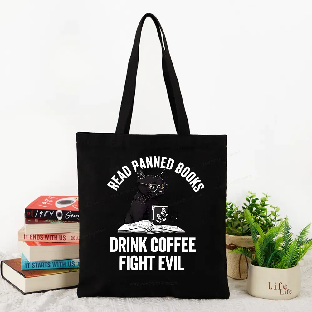 Pagewings Read Books Drink Coffee Fight Evil Tote Bag