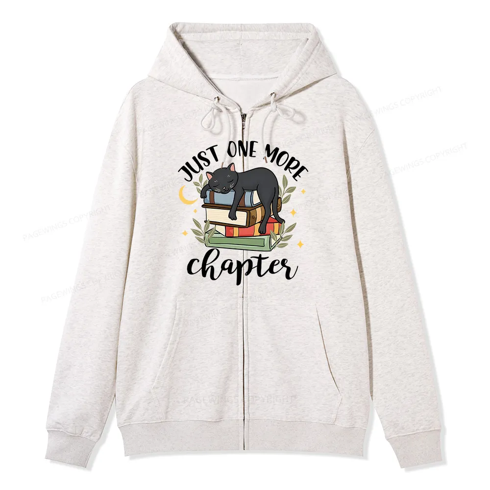 Pagewings Just One More Chapter Adorable Cat Unisex Fleece Zip Up Hoodie