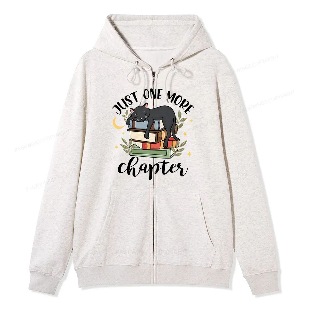 Pagewings Just One More Chapter Adorable Cat Unisex Fleece Zip Up Hoodie