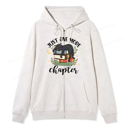 Pagewings Just One More Chapter Adorable Cat Unisex Fleece Zip Up Hoodie