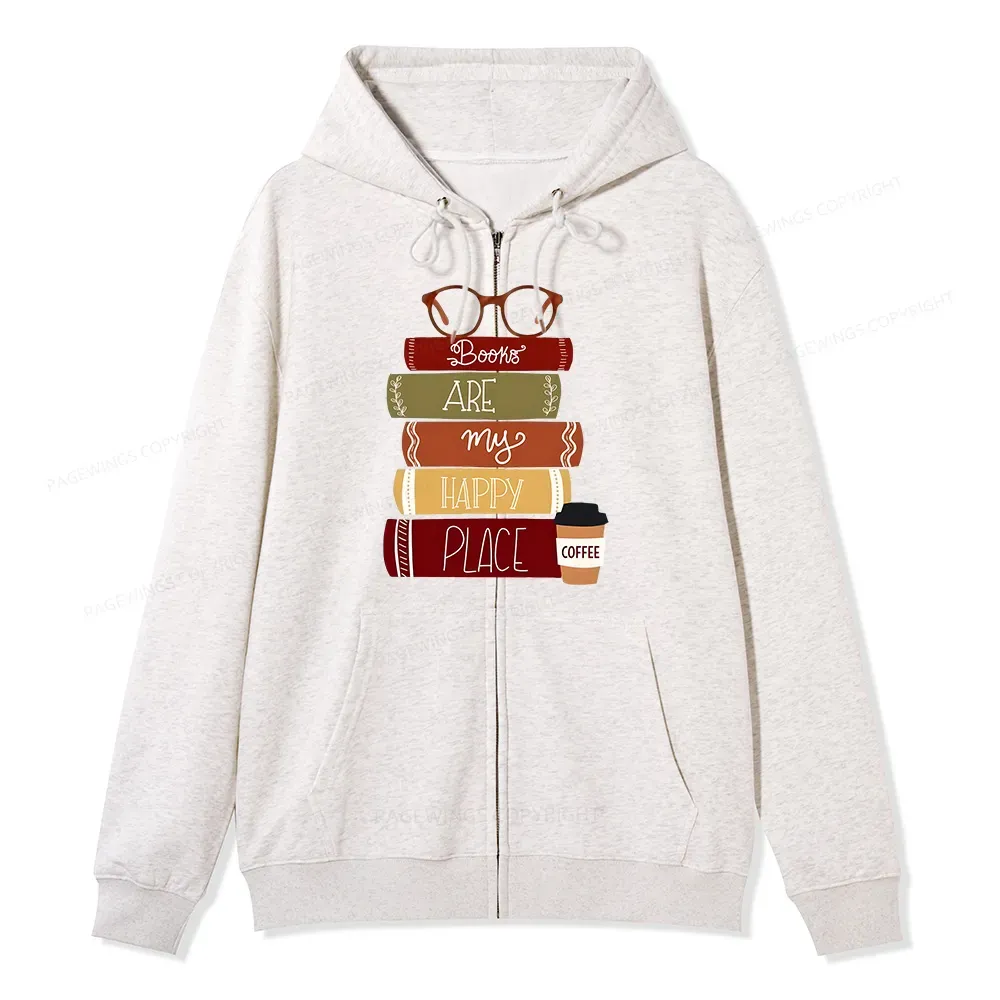 Pagewings Books are My Happy Place Unisex Fleece Zip Up Hoodie