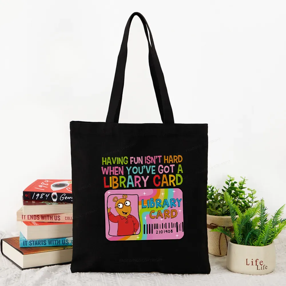 Pagewings Having Fun Isn't Hard When You've Got A Library Card Teacher Vintage Tote Bag