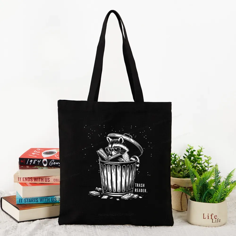 Pagewings Trash Reader Raccoon - Book Quote Tote Bag