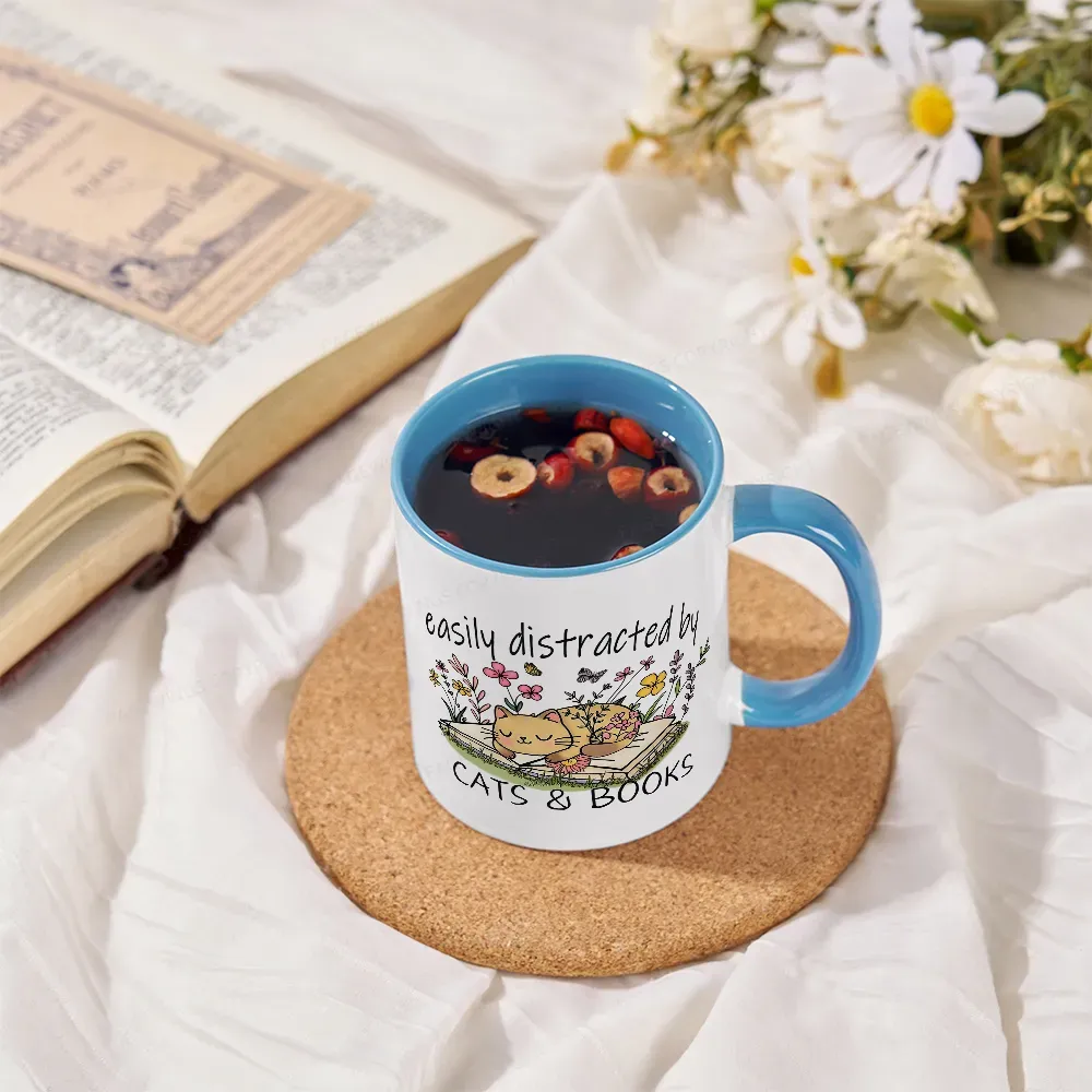 Pagewings Easily Distracted By Cats And Books Mug