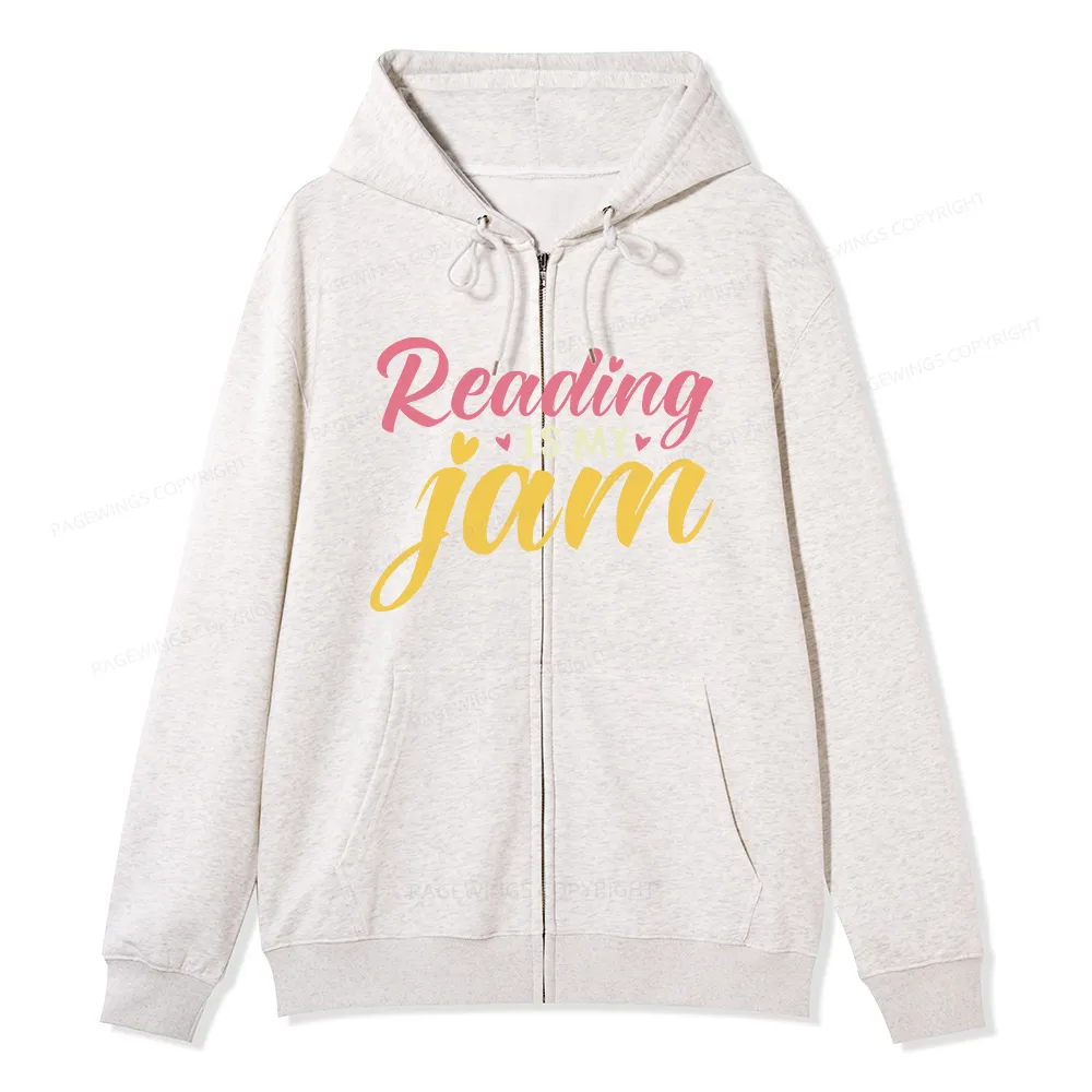 Pagewings Reading is My Jam Unisex Fleece Zip Up Hoodie