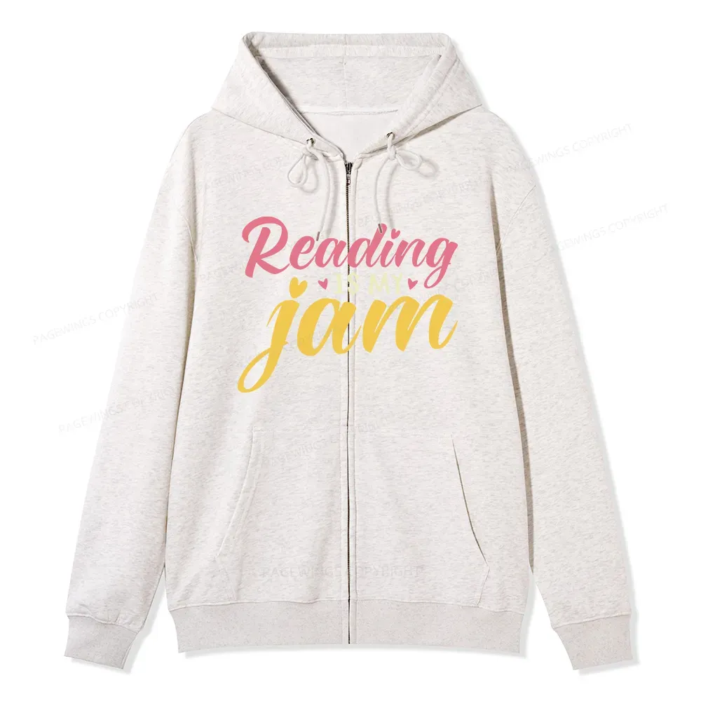 Pagewings Reading is My Jam Unisex Fleece Zip Up Hoodie