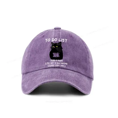 Pagewings Black Cat To Do List Washed Cap