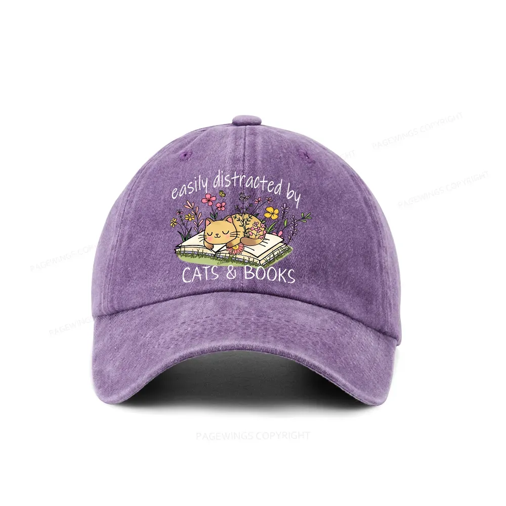 Pagewings Easily Distracted By Cats And Books Washed Cap