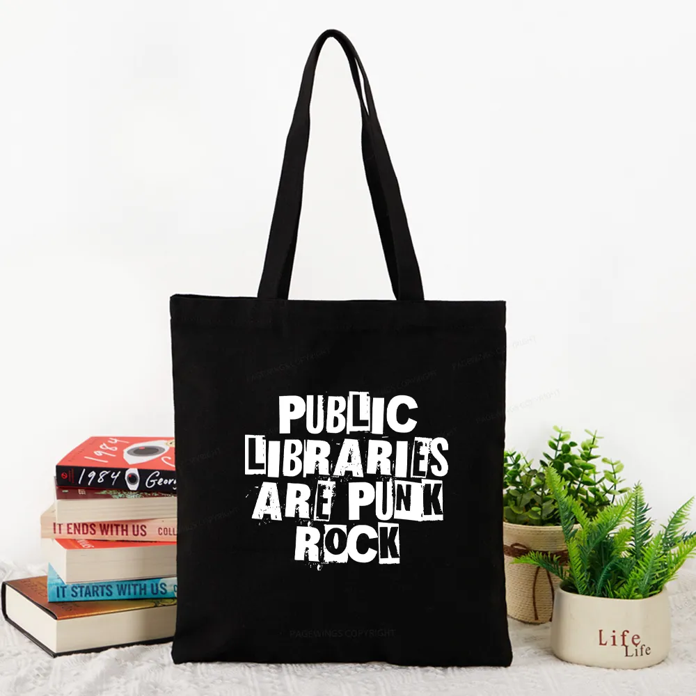 Pagewings Public Libraries Are Punk Rock Tote Bag