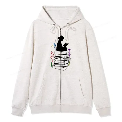 Pagewings Girl Reading Unisex Fleece Zip Up Hoodie