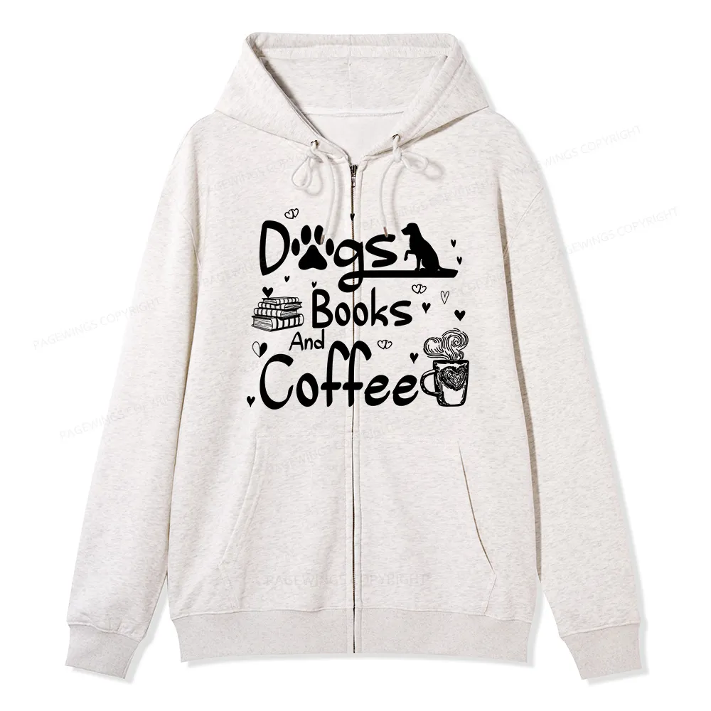 Pagewings Dogs Books And Coffee Unisex Fleece Zip Up Hoodie