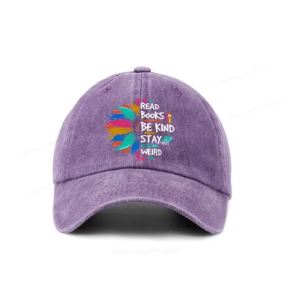 Pagewings Read Books Be Kind Stay Weird on Backpack Washed Cap