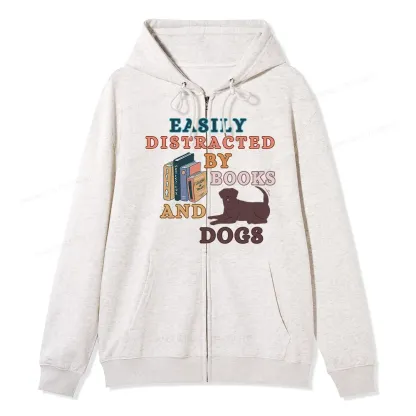 Pagewings Easily Distracted By Books And Labrador Unisex Fleece Zip Up Hoodie