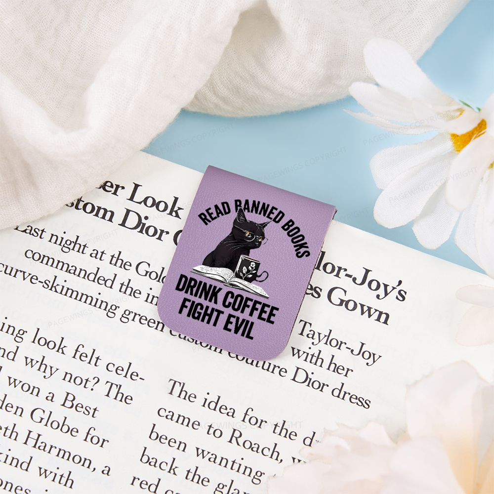 Pagewings Read Books Drink Coffee Fight Evil Shirt Feathers Quotes Magnetic Bookmark
