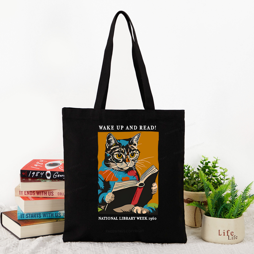 Pagewings Cat Reading Poster Tote Bag