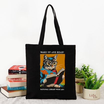 Pagewings Cat Reading Poster Tote Bag