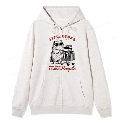 Pagewings I Like Books More Than I Like People Unisex Fleece Zip Up Hoodie