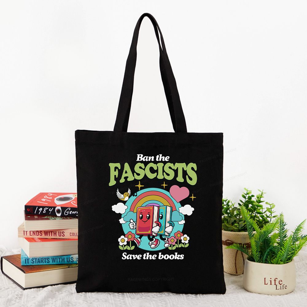 Pagewings  Ban the Fascists Save the Books Tote Bag