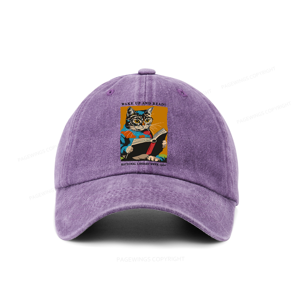 Pagewings Cat Reading Poster Washed Cap