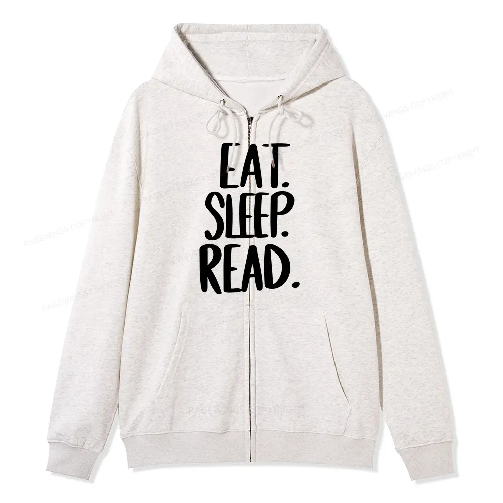 Pagewings Eat Sleep Read Unisex Fleece Zip Up Hoodie